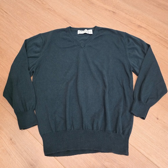 Orvis V Neck Cotton Cashmere Sweater Mens L Green Classic Casual Soft - Picture 1 of 6